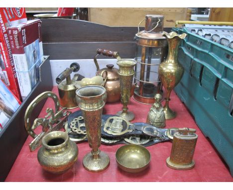 Sievert Brass Blow Lamp, Benares and other brass ware, copper kettle, et:- One Tray.