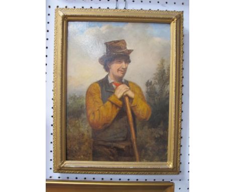 G.H. Cook Half Length Portrait of a Contented Gentleman, His hand Upon Crook, oil on board, signed lower right, 29 x 21.5cm.