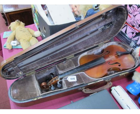 Violin, J.T.L Dulcis Et Fortis, signed inside, one piece back, together with two bows and a case labelled W.E Hill, New Bond 