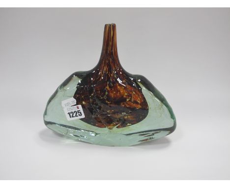 A Mdina Fish or Axe Glass Vase, with brown mottled interior from neck to upper body, heavily cased in clear (base chip), 18.5