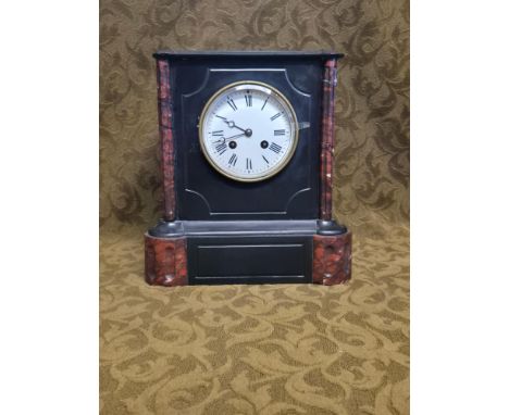 Victorian slate mantle clock, G. Philippe, Paris with agate columns.  No key or pendulum. 