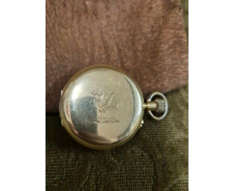 18ct gold Full Hunter Pocket Watch engraved with a seated Dragon, working movement J.W. Benson, London.  Fully hallmarked, 10