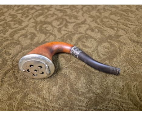 Vintage Calabash smoking pipe with hallmarked Chester silver shank and lidded top.