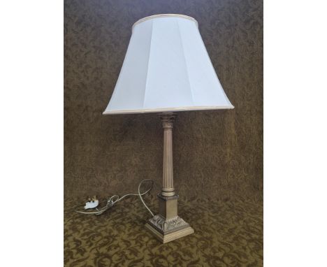Brass Corinthian column table lamp standing 72cm with shade.