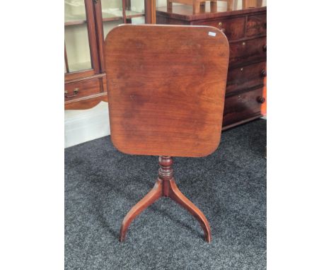 Victorian mahogany tilt top occasional table on turned column tripod base, top 58cm x 49cm.