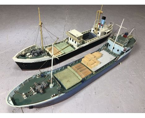 Two scale models of ships /cargo ships, one named Corelia, the largest approx 67cm in length (A/F)