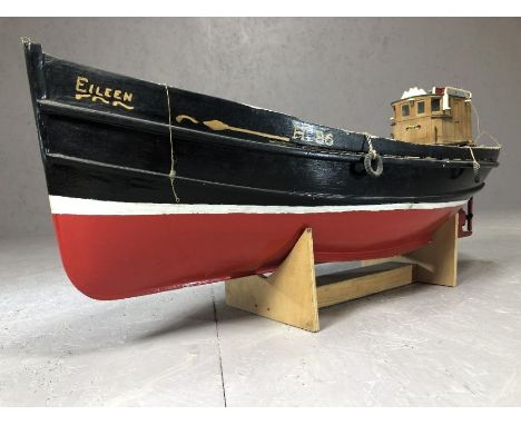 Scale wooden model of the fishing boat 'Eileen', on cradled stand, approx 75cm in length (A/F)