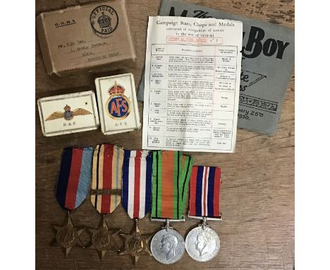 WW2 British Medal Group of 1939-45 star, Africa star with 8th Army clasp, France and Germany Star, Defence medal and 1939-45 