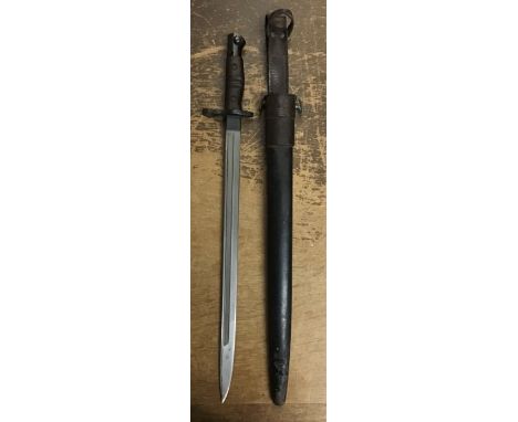 WW1 American 1917 Remington Bayonet in very good condition with a leather scabbard and a WW2 leather frog by Lees (W) Limited