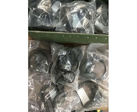 11 Germany army headsets for military vehicles with 10 voice-box amplifier sets. All from the 80’s &amp; 90’s In Original pac