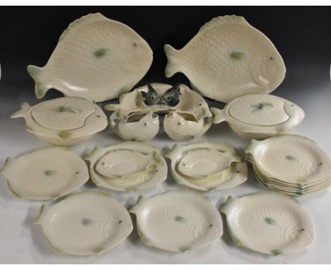 A Shorter and Co Fish service, comprising large fish plate, twelve smaller plates, two fish tureens and covers, two fish sauc