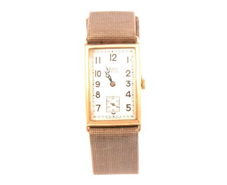 Rone - a gentleman's vintage "Sixteen" gold watch, the rectangular cream dial, 27x17mm having an Arabic numeral chapter ring 