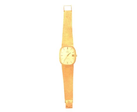 Omega - a gentleman's 18 carat yellow gold De Ville automatic wristwatch, rectangular cushion shaped champagne baton dial 34x