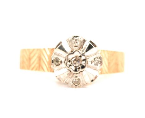 Two diamond set rings, an all yellow metal wishbone design ring set with twenty-five brilliant cut diamonds in three rows, ri