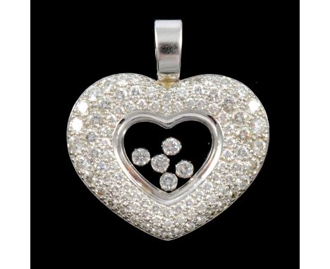 Chopard - a happy diamond heart shaped pendant, the 25mm heart pendant having three rows of diamonds set into the 18 carat wh