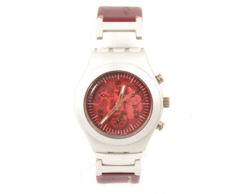 Swatch - a lady's Irony 007 Specials James Bond Tomorrow Never Dies quartz chronograph, 26mm circular red dial with central d