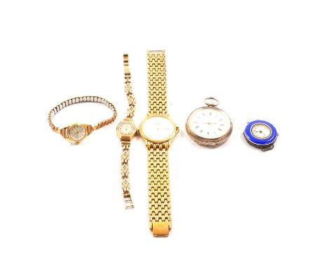 A collection of wrist and pocket watches, a lady's Avia 9 carat yellow gold bracelet watch, gross weight 16.8g; a lady's 18 c