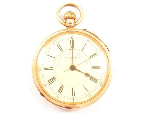 An 18 carat yellow gold open face pocket watch, the white enamel dial named Fattorini &amp; Sons Bradford, Watch &amp; Chrono