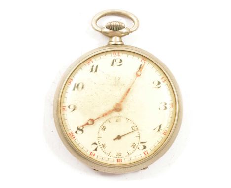 Omega - an open face pocket watch, 40mm cream dial with Arabic numeral chapter ring and outer red 24 hour markers, subsidiary