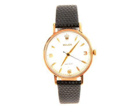 Rolex - a gentleman's vintage precision 9 carat yellow gold wristwatch, circular cream dial with gold coloured raised batons 