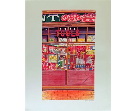 Glynn Boyd Harte, British 1948-2003- "Tool Shop"; lithograph in colours, signed and numbered 141/160 in pencil, 71x55.5cm: to