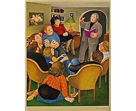 Beryl Cook, British 1926-2008- "Poetry Reading"; offset lithograph printed in colours, signed in pencil, with blindstamp, 61x