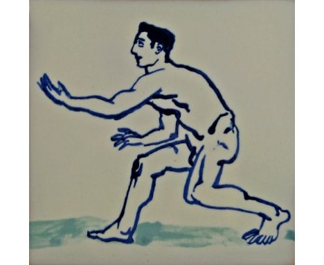Dame Paula Rego DBE, Portugese/British b.1935- "Homem"; glazed ceramic tile, published by Ratton Ceramica, Portugal, signed a