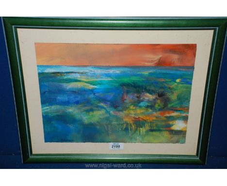 The sea at Newport, a gouache and acrylic seascape by Kevin Chapman, certificate of authenticity on verso.