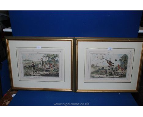 Two framed hunting Prints "Cockney-sportsmen marking game" and "Cockney-Sportsmen shooting and flying".