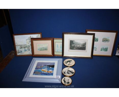 A small quantity of pictures and prints including colour plate of Tintern Abbey