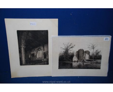 Halstead, a signed etching, 8" x 10" and a pen and ink drawing of Whittington Castle, signed G.H. Eldred 1900, 7 3/4" x 12".