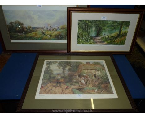 Three framed Prints to include ''Summer Reflections'' by Terry Harrison, ''The organ Grinder'' after Myles Birket Foster, and