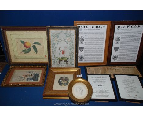 A quantity of Prints to include Mrs Morland, Oriental birds on fabric, Fisherman's Prayer, Ocle Pychard, etc.,