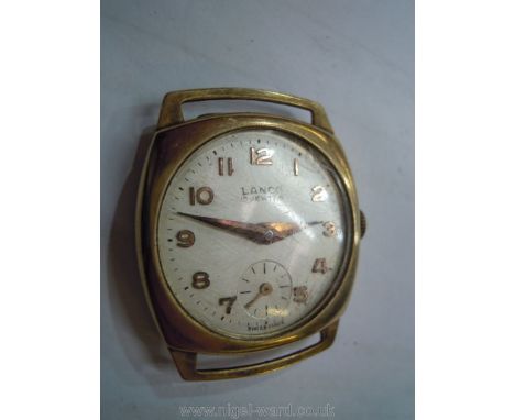 A "Lanco, 15 jewels, Swiss Made" gentleman's Wristwatch, the engine-turned case interior marked 375. Inset seconds dial above