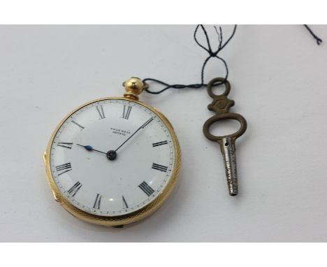 A lady's Swiss 18ct gold open face watch, the dial and movement signed Cook Bros, Geneva, the case stamped C Loup, key wind i