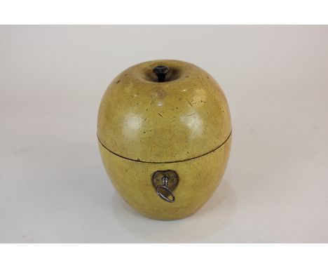 A Georgian style carved wooden tea caddy shaped as an apple, 13cm high