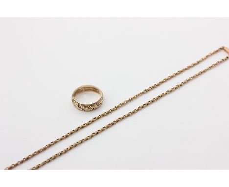 A 9ct gold wedding ring, and a 9ct gold necklet, 7.9g