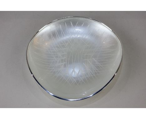 A Danish sterling silver and white guilloche enamel bowl by Anton Michelsen, of curved tri-form shape, marked A. Michelsen Co