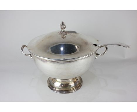 A silver plated on copper soup tureen and cover, the ladle marked Mappin Brothers