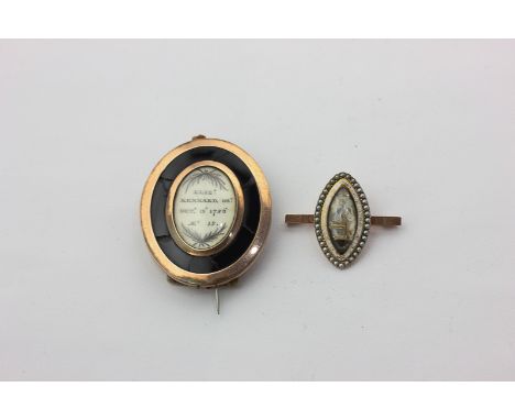 A George III gold mourning brooch inscribed 'Eliz R Kennard OB'T OCT 19th 1786 AET 15', the reverse with a portrait miniature