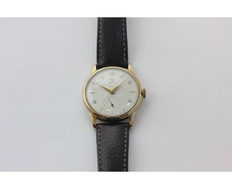 A gentleman's 9ct gold Omega wristwatch, manual movement, cream dial with subsidiary seconds