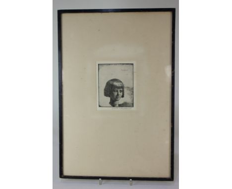 Gerald Leslie Brockhurst (1890-1978), head of a young girl, etching, signed in pencil, paper label for F J Ward verso, 14cm b