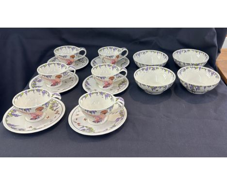 Selection of Villeroy &amp; Boch Depuis 1748 design 1900 cups, saucers, and bowls - one cup has lost its handle