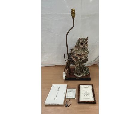 Florence Giuseppe Armani owl figure lamp with COA measures approx 24 inches tall