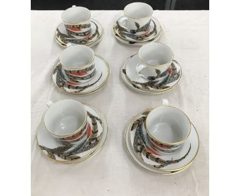 Set of 6 Ralph Lauren "Carolyn" porcelain cups, saucers and cake plates