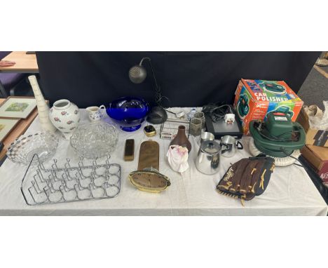Large selection of miscellaneous to include desk lamp, car polisher, glassware, wrigleys chewing gum rack, Royal Doulton Dani