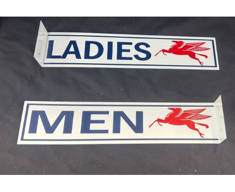 Vintage enamel mens and ladies wall hanging signs, Height 4 inches, Width 18 inches