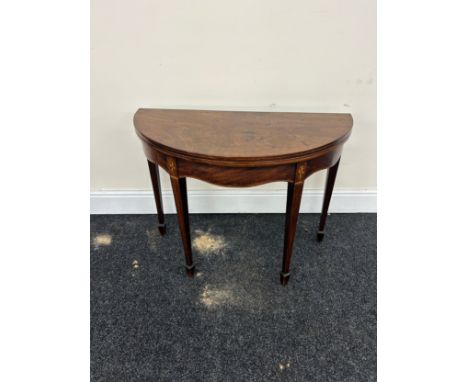 Mahogany inlaid antique flip top card table measures 38 inches wide 18 inches depth 29 inches tall