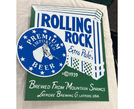 Enamel advertising clock, Rolling Rock, extra pale imported beer, measures Height 20 inches, Width 17.5 inches, untested