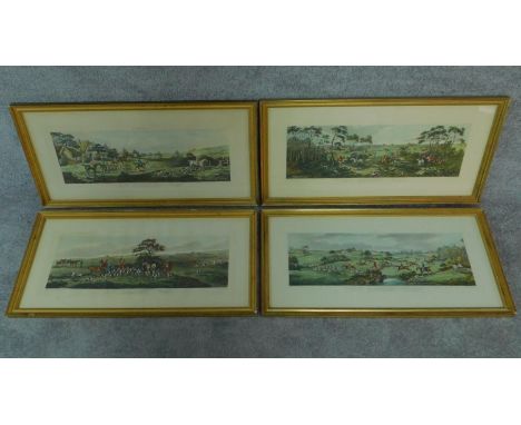 A set of four gilt framed and glazed hunting prints. 43x87cm 